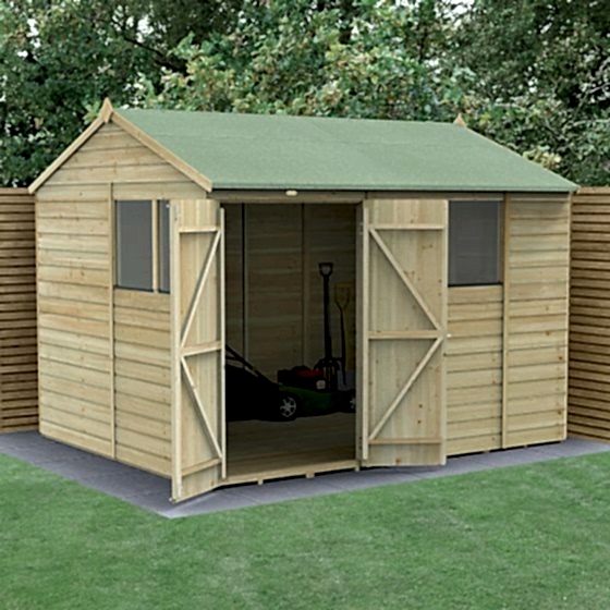 10' x 8' Forest Beckwood 25yr Guarantee Shiplap Pressure Treated Double Door Reverse Apex Wooden Shed (3.01m x 2.61m)