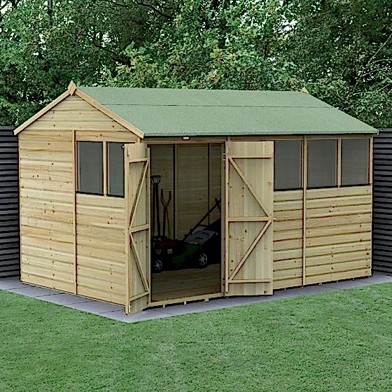 12' x 8' Forest Beckwood 25yr Guarantee Shiplap Pressure Treated Double Door Reverse Apex Wooden Shed (3.6m x 2.61m)