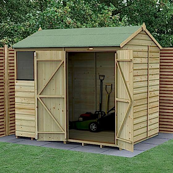 8' x 6' Forest Beckwood 25yr Guarantee Shiplap Pressure Treated Double Door Reverse Apex Wooden Shed (2.42m x 1.99m)