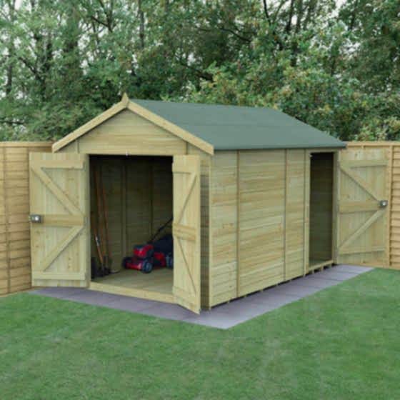 12' x 8' Forest Timberdale Tongue & Groove Windowless Double Door Combination Apex Shed