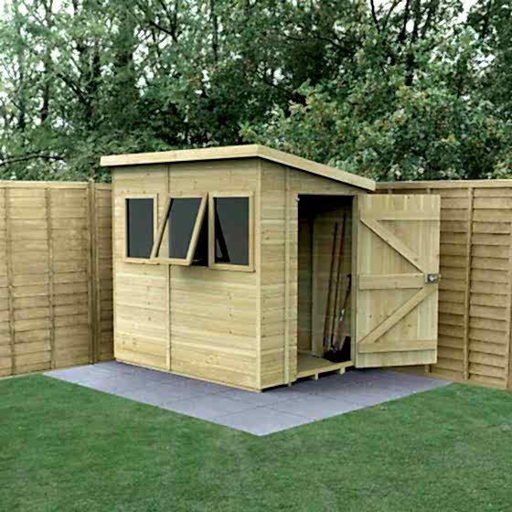 7' x 5' Forest Timberdale 25yr Guarantee Tongue & Groove Pressure Treated Pent Shed – 3 Windows (2.24m x 1.70m)