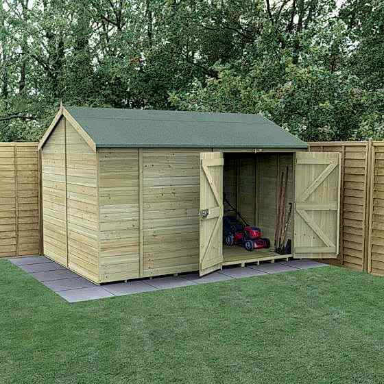 12' x 8' Forest Timberdale Tongue & Groove Windowless Double Door Reverse Apex Shed
