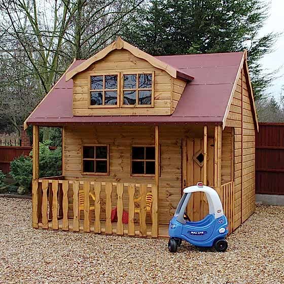 10' x 10' Traditional Swiss Cottage 2 Storey Kids Playhouse With Veranda 
