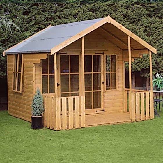 10' x 10' Traditional Woodstock Wooden Summer House With Veranda
