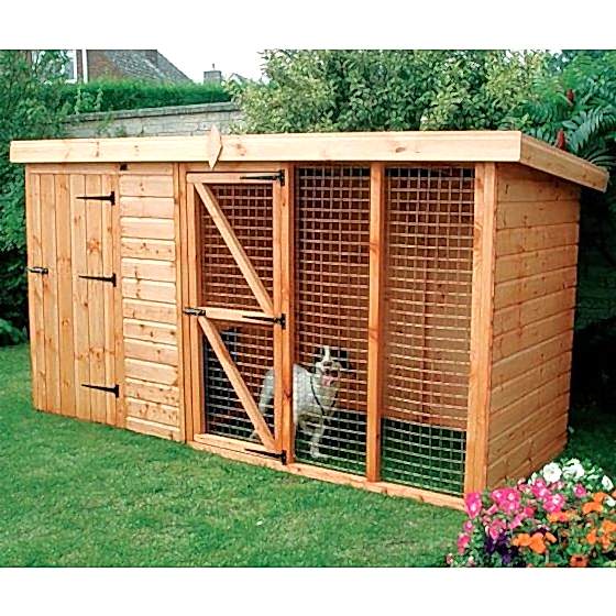 10' x 4' Traditional Pent Wooden Dog Kennel 6' Run - Pet House (3.05x1.22m)
