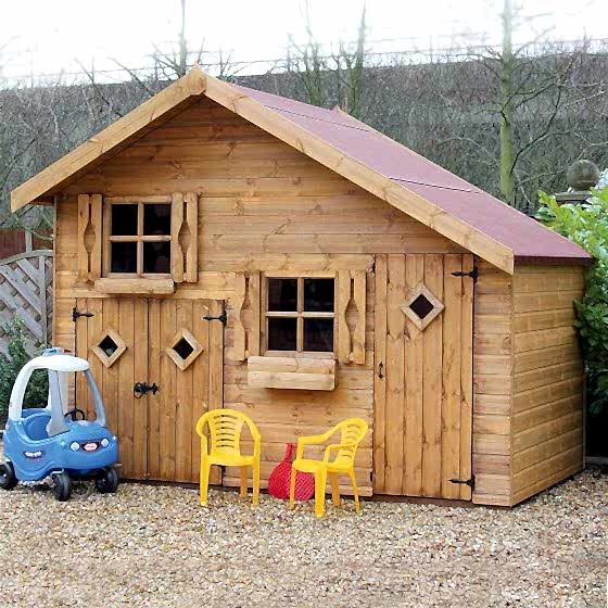 5' x 10' Traditional 2 Storey Kids Wooden Playhouse with Garage (1.51x3.05m)
