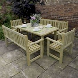 Forest Rosedene Wooden Garden Table, Benches and Chairs Set 8'9 x 6'2 (2.66m x 1.87m)