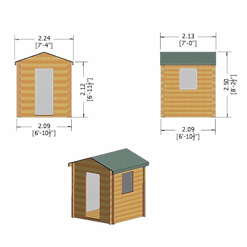 Shire Danbury 2.2m x 2.1m Log Cabin Shed (19mm) Technical Drawing
