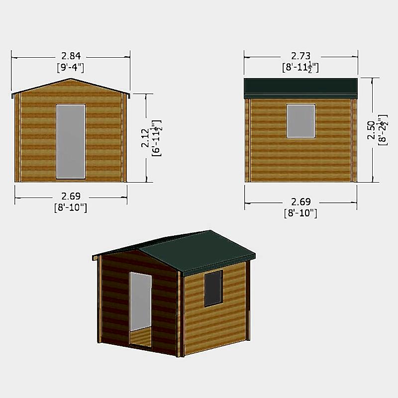Shire Danbury 2.8m x 2.7m Log Cabin Shed (19mm) Technical Drawing
