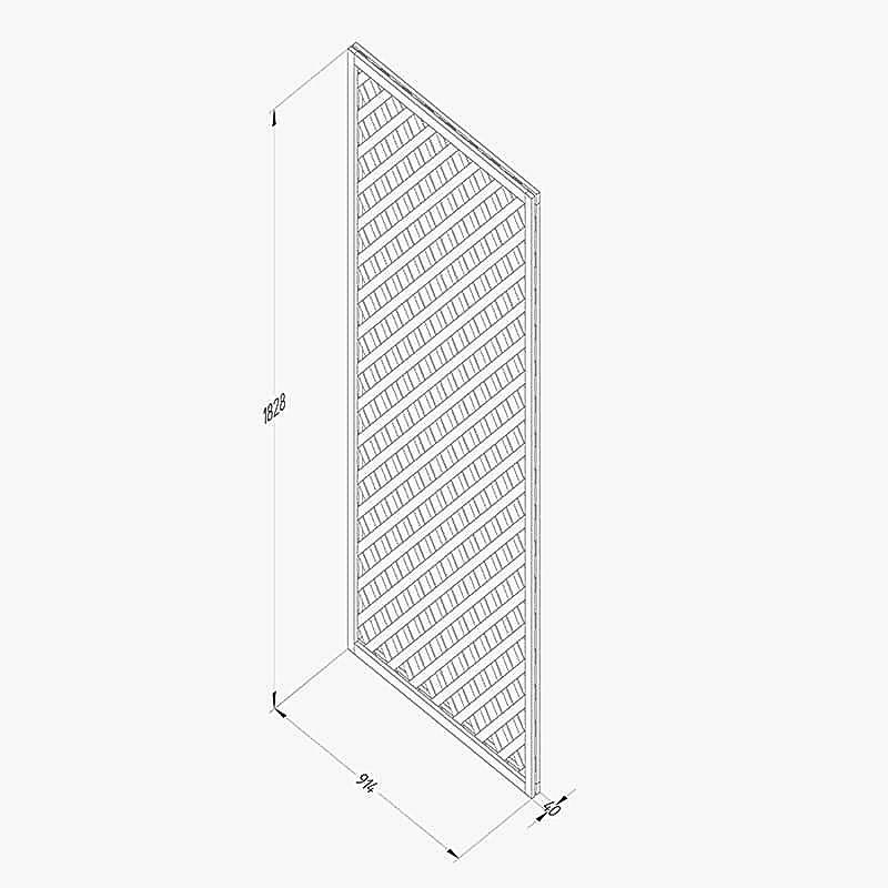Forest 6' x 3' Diamond Lattice Trellis Fence Topper (1.83m x 0.9m) Technical Drawing