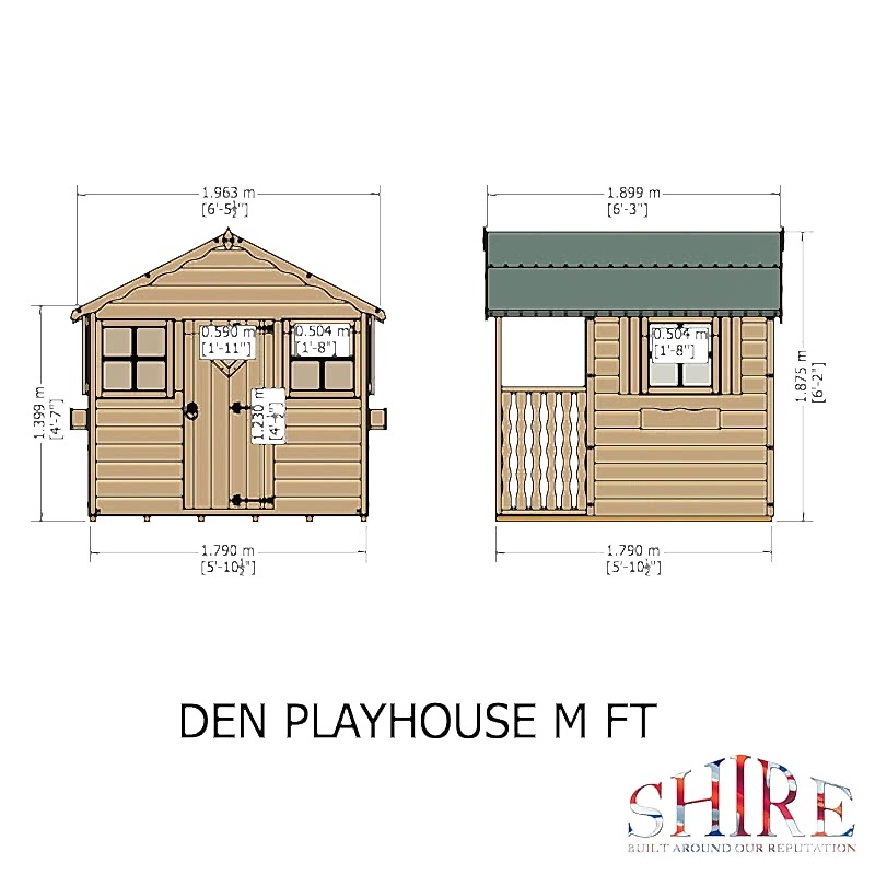 6' x 6' Shire Den Kids Wooden Playhouse (1.79m x 1.79m) Technical Drawing