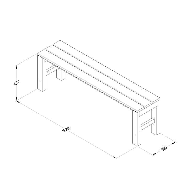 Forest Wooden Garden Dining Bench 5'2 x 1'2 (1.59m x 0.36m) Technical Drawing
