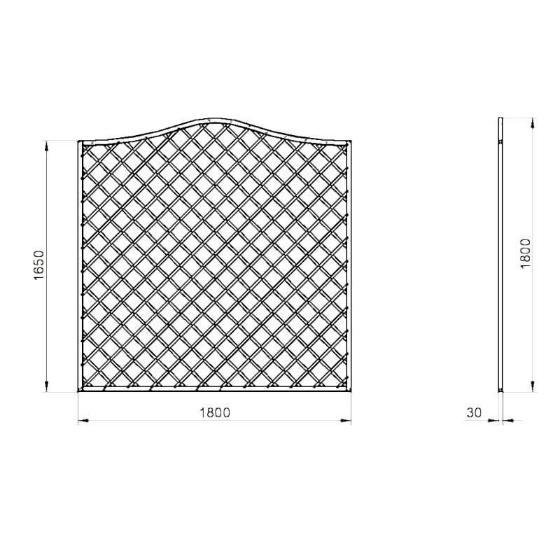 Forest 6' x 6' Pressure Treated Europa Hamburg Decorative Garden Screen Panel (1.8m x 1.8m) Technical Drawing