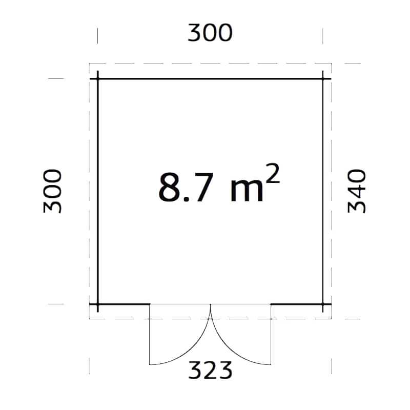 Palmako Ella 2 3.2m x 3.2m Log Cabin Summerhouse (28mm) Technical Drawing