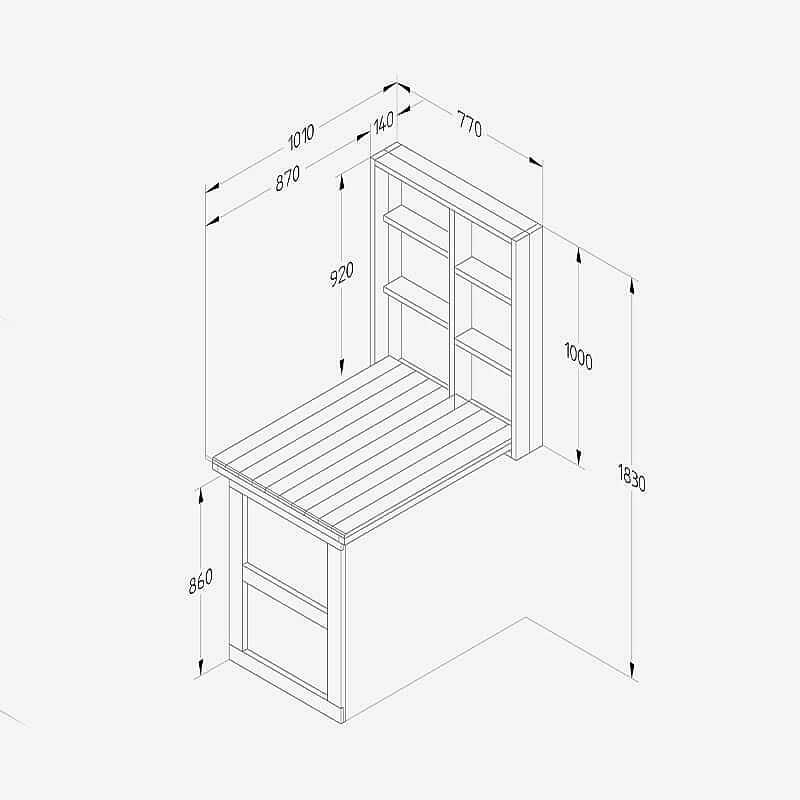 Forest Wooden Fold Down Garden Wall Bar 2'6 x 0'6 Technical Drawing