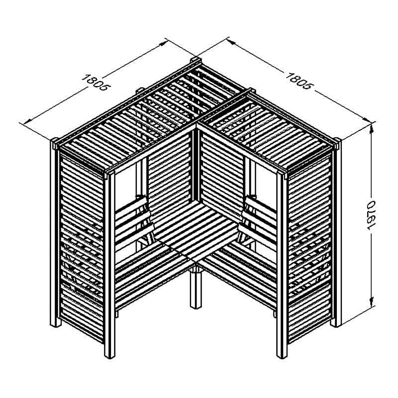 Forest Firenze Corner Garden Arbour Seat 5'11 x 5'11 (1.8m x 1.8m) Technical Drawing