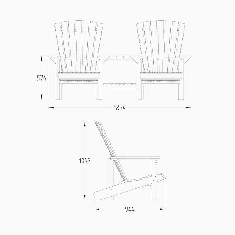 Forest Florida Wooden Garden Love Seat 6'2 x 3'1 (1.87m x 0.95m) Technical Drawing