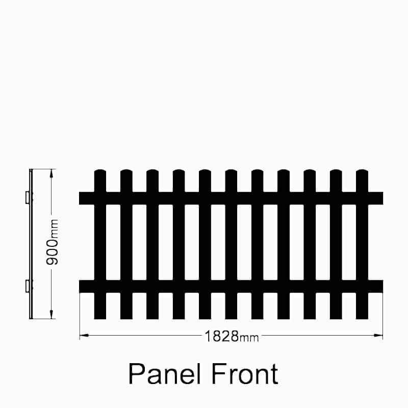 Forest 6' x 3' Wooden Pale Picket Fence Panel (1.8m x 0.9m) Technical Drawing