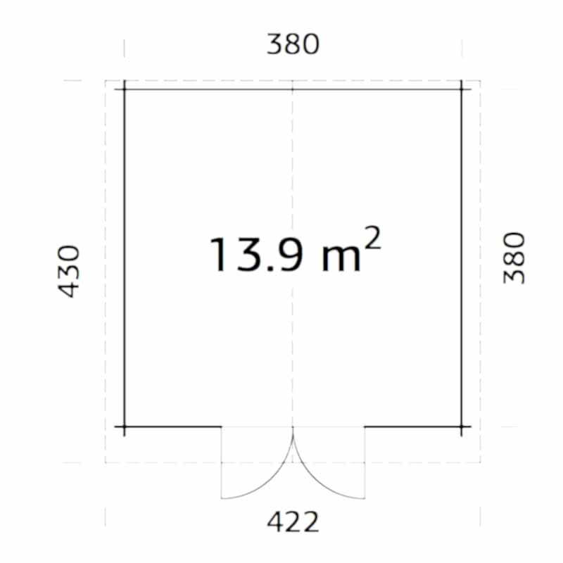 Palmako Lotta 3.9m x 3.9m Log Cabin Garden Room (34mm) Technical Drawing
