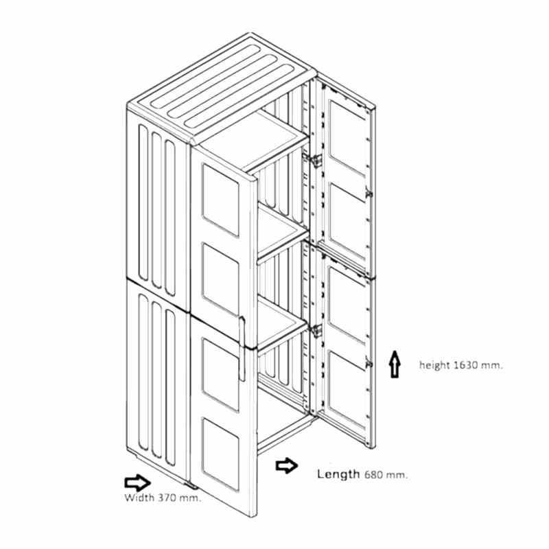2'2 x 1'2 Shire Large Plastic Garden Storage Cupboard with Shelves (0.68m x 0.37m) Technical Drawing