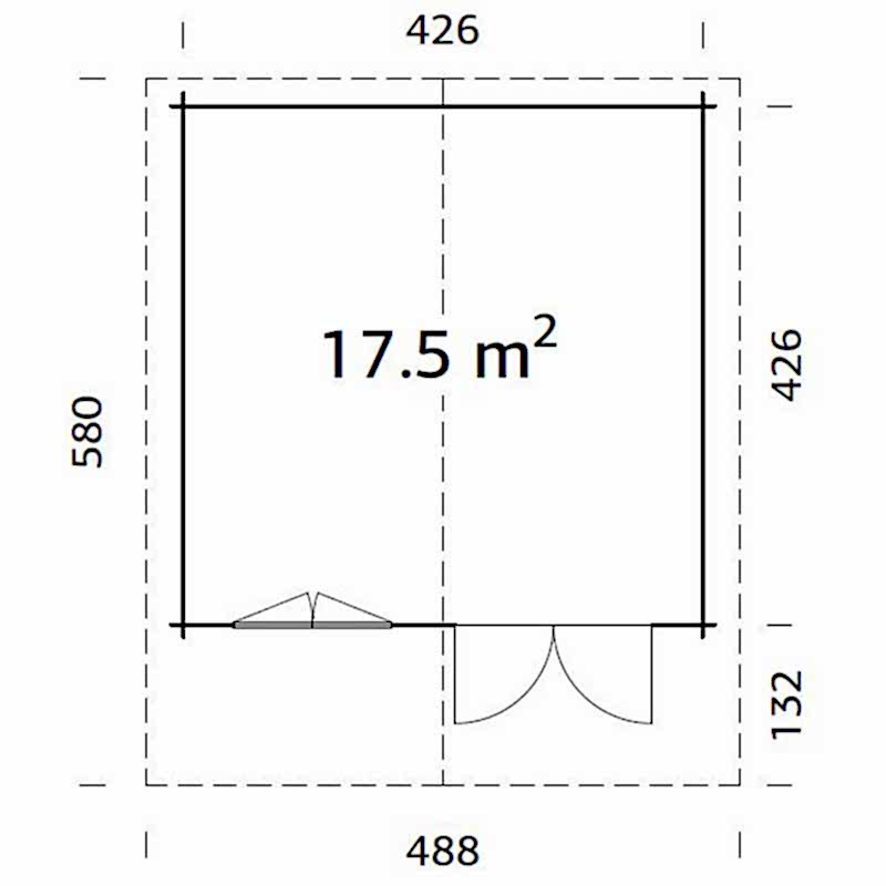 Palmako Britta 4.5m x 4.5m Log Cabin Garden Building (40mm) Technical Drawing