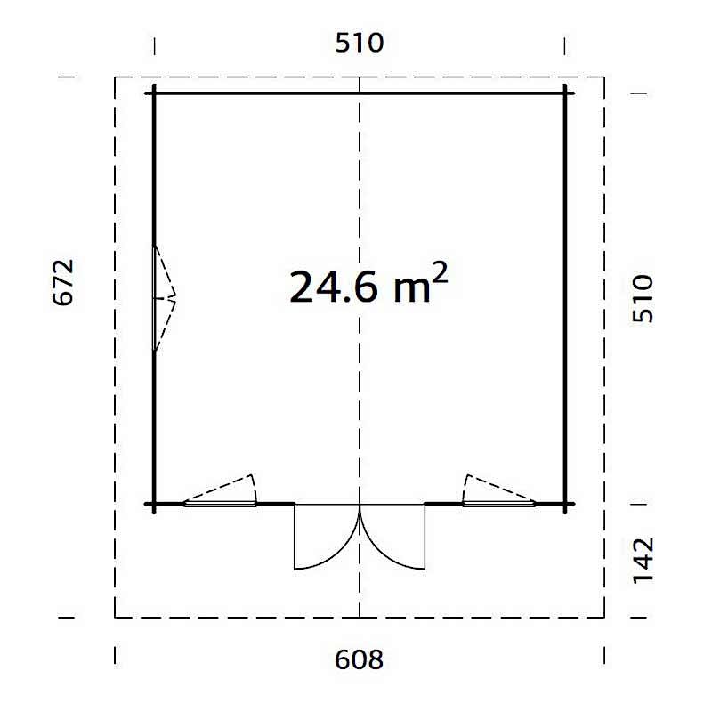 Palmako Helena 5.4m x 5.4m Log Cabin Garden Building (70mm) Technical Drawing