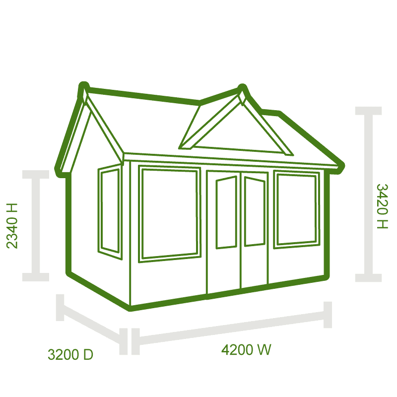 Palmako Claudia 3.9m x 3m Log Cabin Summerhouse (34mm) Technical Drawing