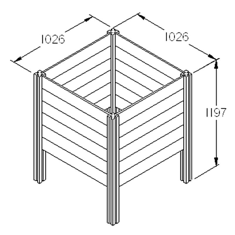 Forest Slot Down Wooden Compost Bin (1.06x1.06m) Technical Drawing