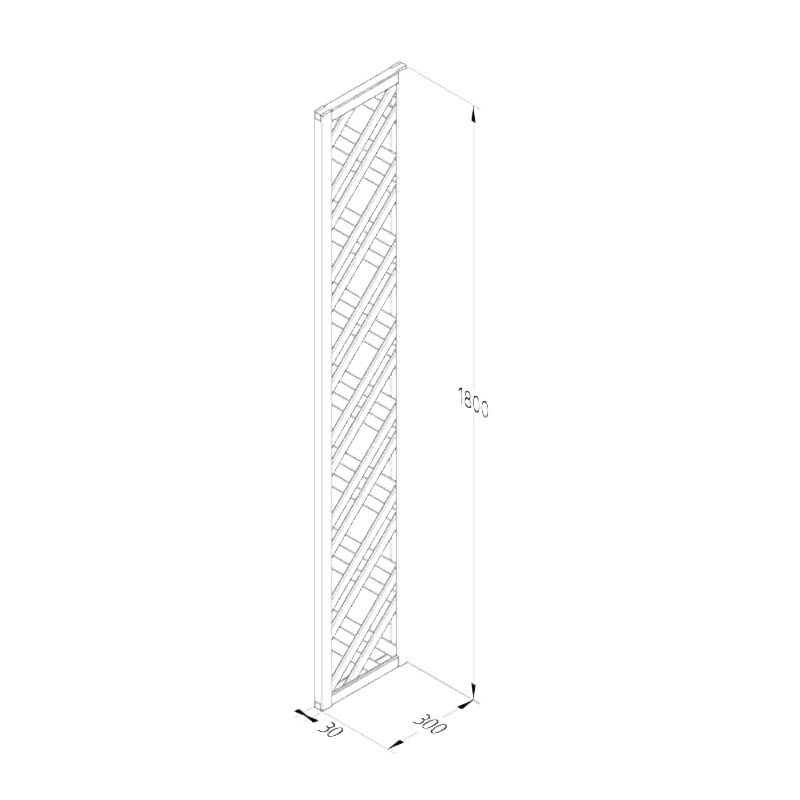Forest 5'11 x 1' Grey Painted Wooden Diamond Lattice Panel (1.8m x 0.3m) Technical Drawing