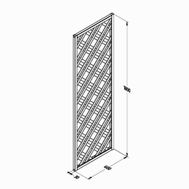 Forest 5'11 x 2' Grey Painted Wooden Diamond Lattice Panel (1.8m x 0.6m) Technical Drawing