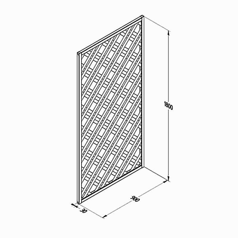 Forest 5'11 x 2'11 Grey Painted Wooden Diamond Lattice Panel (1.8m x 0.9m) Technical Drawing