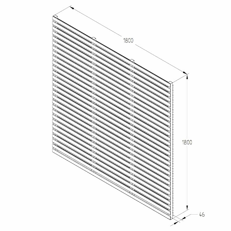 Forest 6' x 6' Contemporary Grey Double Slatted Fence Panel (1.8m x 1.8m) Technical Drawing