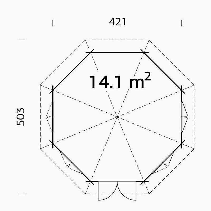 Palmako Hanna 4.2m x 4.2m Corner Log Cabin Summerhouse (44mm) Technical Drawing