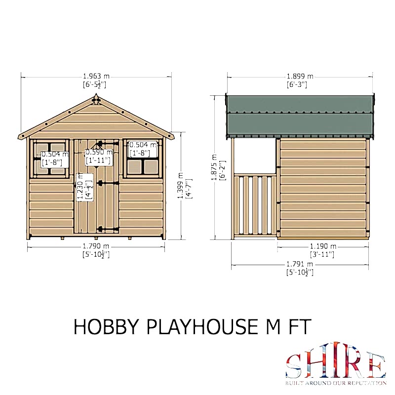 6' x 4' Shire Hobby Kids Wooden Playhouse (1.79m x 1.79m) Technical Drawing