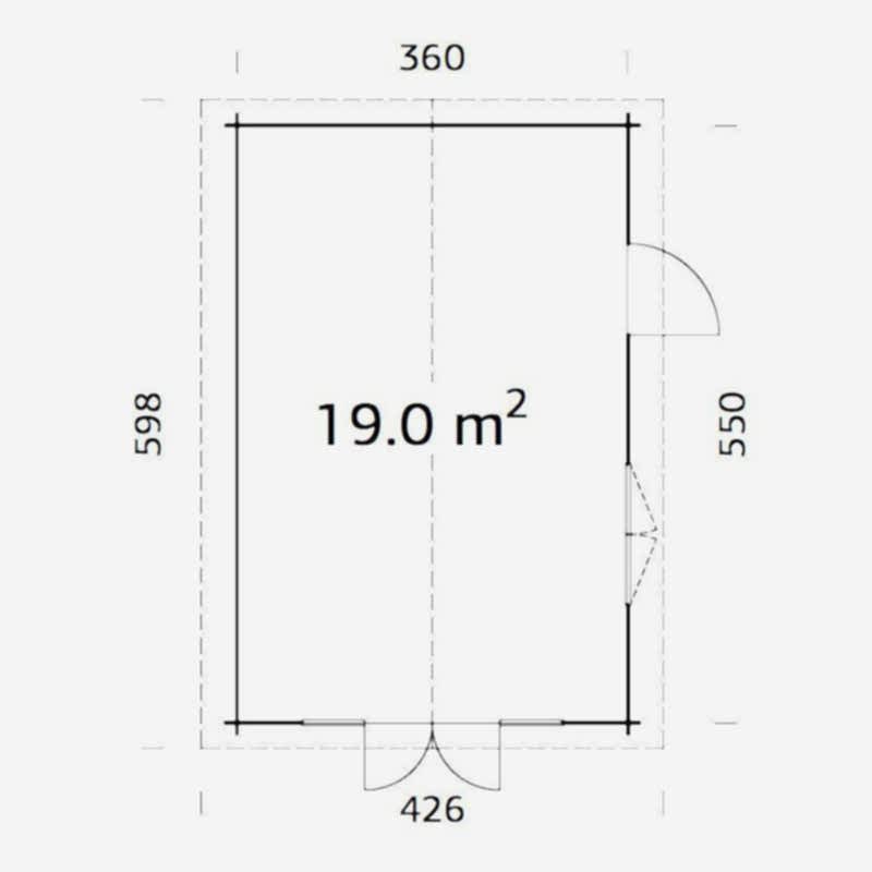 Palmako Irene 3.8m x 5.7m Log Cabin Garden Building (44mm) Technical Drawing