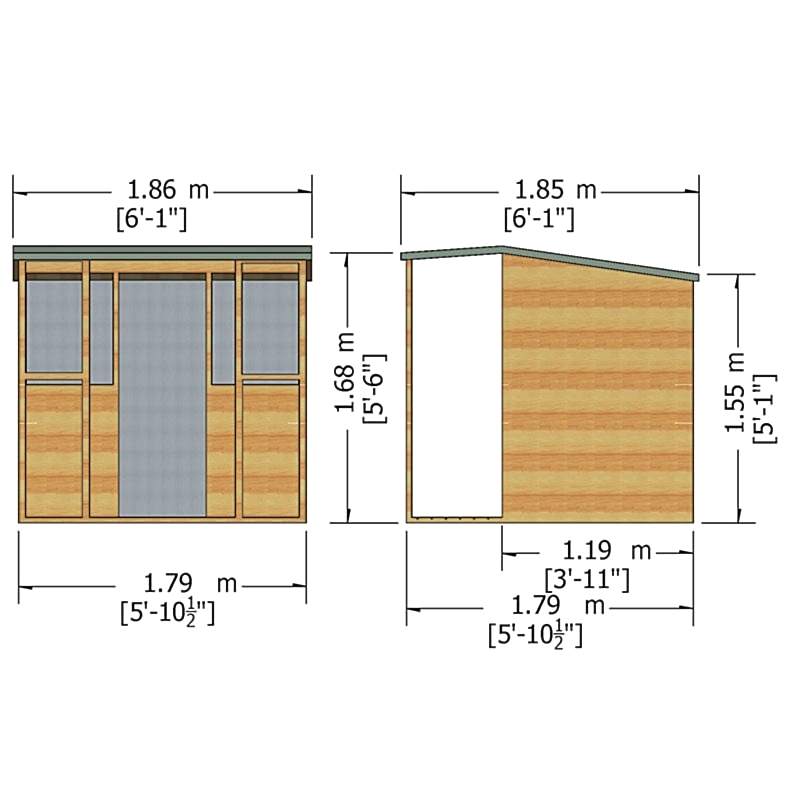 6' x 6' Shire Jailhouse Kids Wooden Playhouse (1.79m x 1.79m) Technical Drawing
