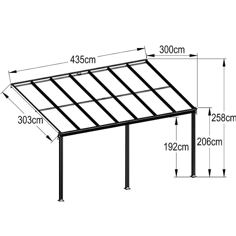 10' x 14' Kingston Lean To Carport (3m x 4.3m) Technical Drawing