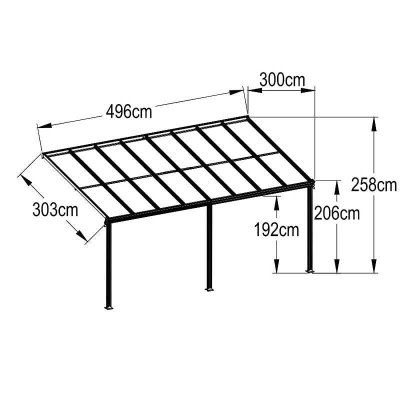10' x 16' Kingston Lean To Carport (3m x 4.9m) Technical Drawing