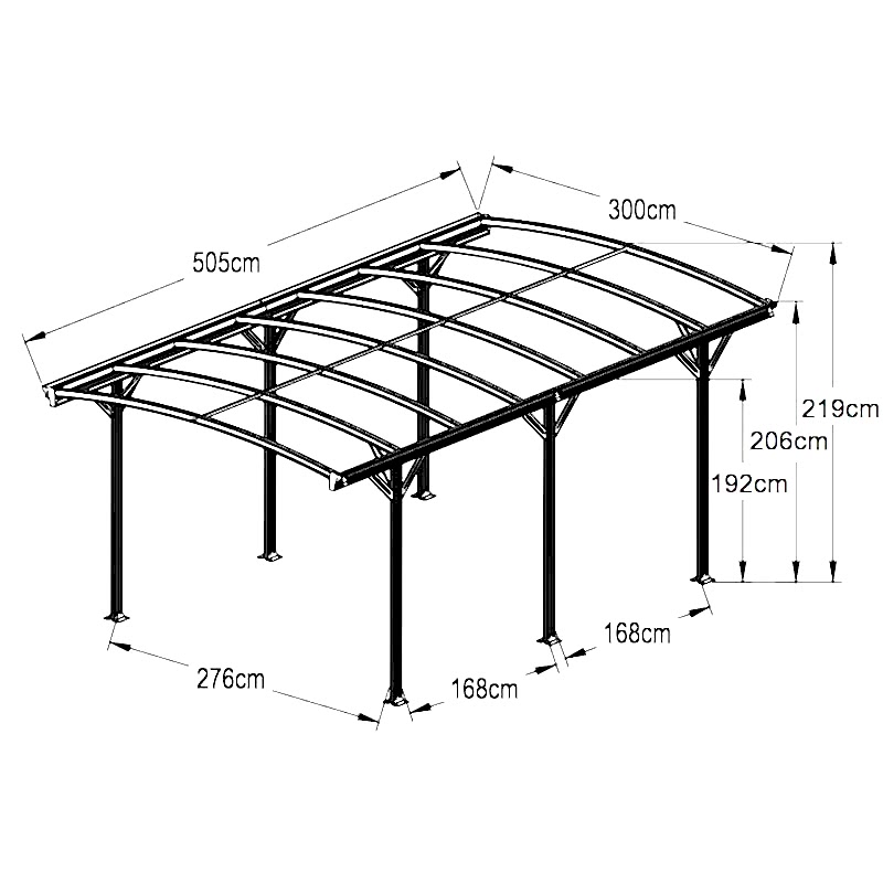 10' x 16' Kingston Curved Carport (3m x 5m) Technical Drawing