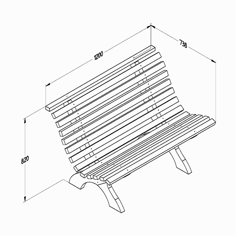 Forest Kuba Curved Wooden Garden Bench 3'11 x 2'5 (1.20m x 0.74m) Technical Drawing