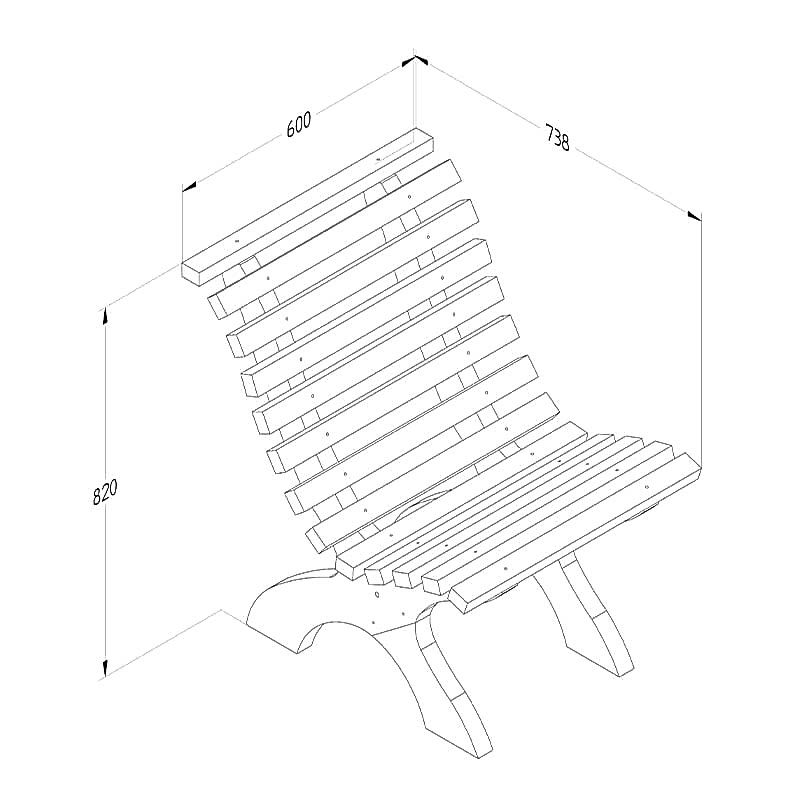 Forest Kuba Curved Wooden Garden Chair 2'0 x 2'5 (0.60m x 0.74m) Technical Drawing