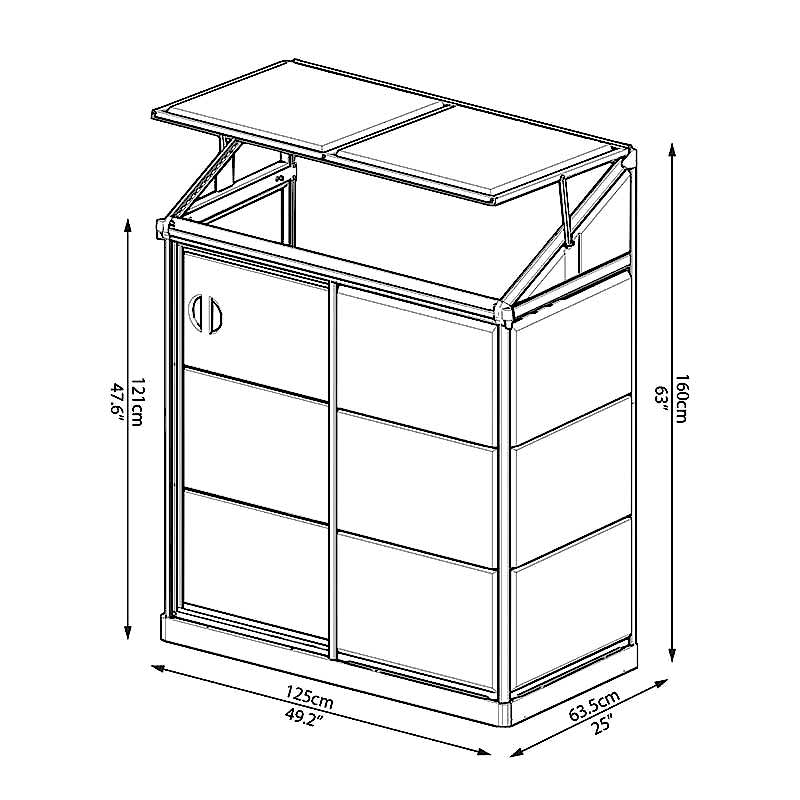 4x2 Palram Canopia Lean To Silver Mini Greenhouse Technical Drawing