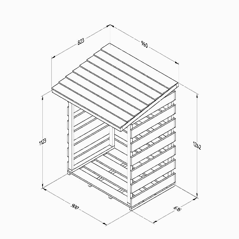 3'2 x 2'8 Forest Pent Small Logstore (1m x 0.8m) Technical Drawing