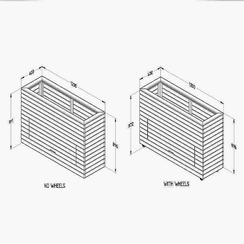 3'11 x 1'4 Forest Linear Tall Wooden Garden Planter with Storage (1.2m x 0.4m) Technical Drawing