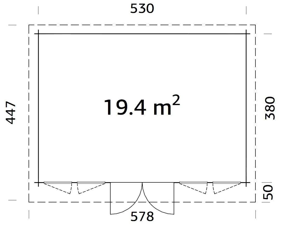 Palmako Lisa 5.1m x 3.8m Log Cabin Garden Room (44mm) Technical Drawing