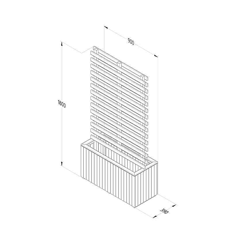 2'11 x 1'3 Forest Wooden Garden Living Wall Planter (0.9m x 0.39m) Technical Drawing