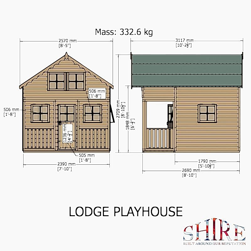8' x 9' Shire Lodge Kids Wooden Playhouse (2.39m x 2.69m) Technical Drawing