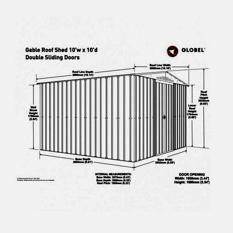 10' x 10' Globel Anthracite Grey Apex Metal Shed (3.08m x 3.09m) Technical Drawing