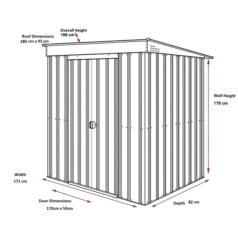 6' x 3' Globel Heritage Green Pent Metal Shed (1.8m x 0.93m) Technical Drawing