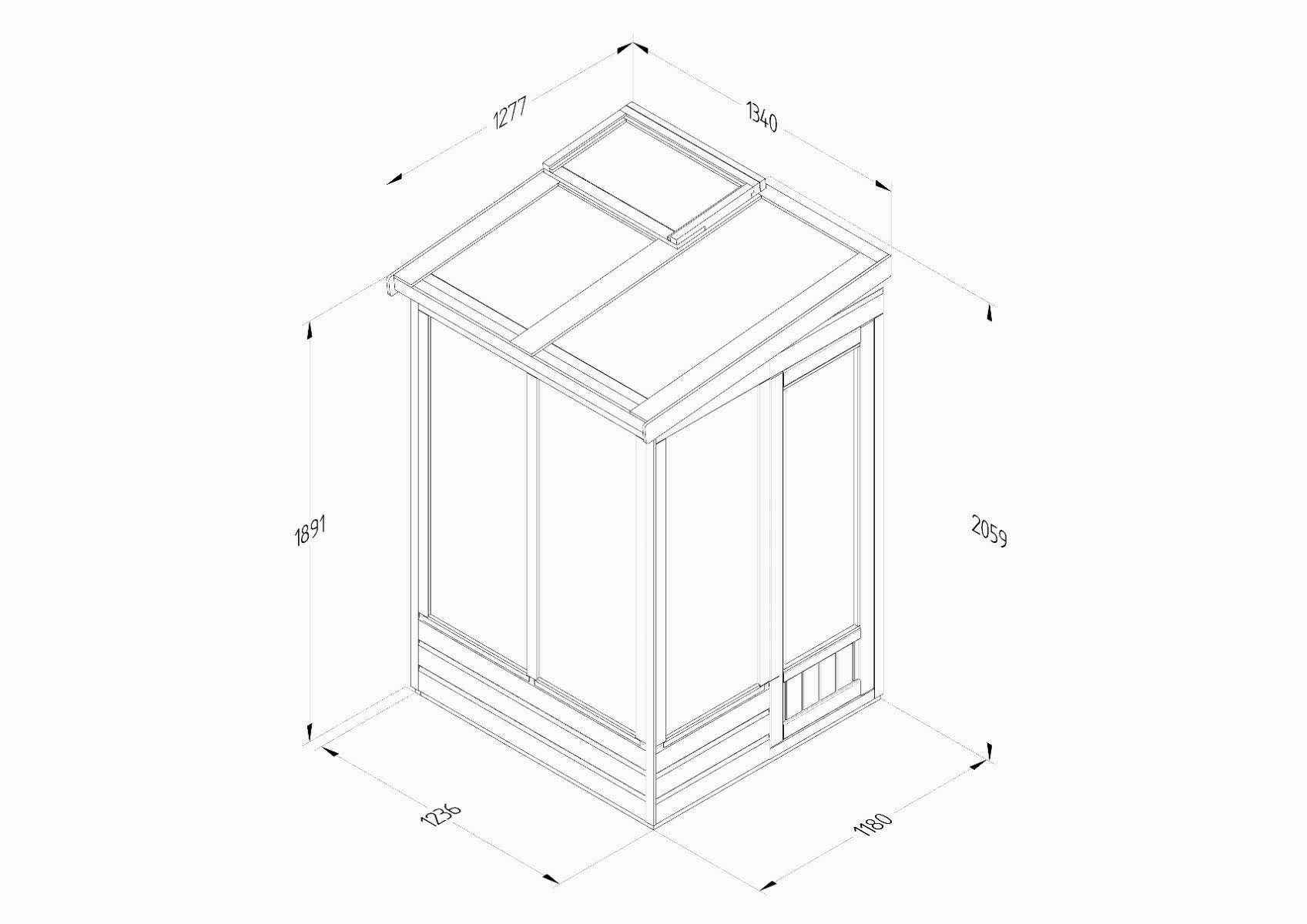 4' x 4' Forest Wallscape Lean To Greenhouse with Open Back (1.28m x 1.34m) Technical Drawing
